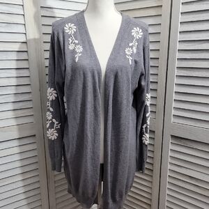 Gray Floral Embroidered Women's Sweater